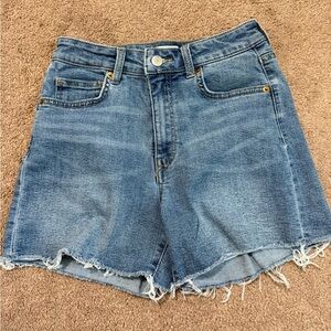 H&M Light Blue High-Rise Frayed Hem Denim Shorts